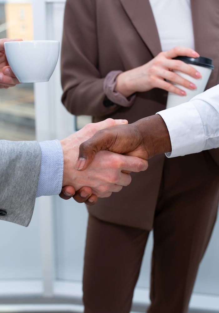 gallery-2 Business professionals handshake demonstrating diversity and collaboration in an office setting.